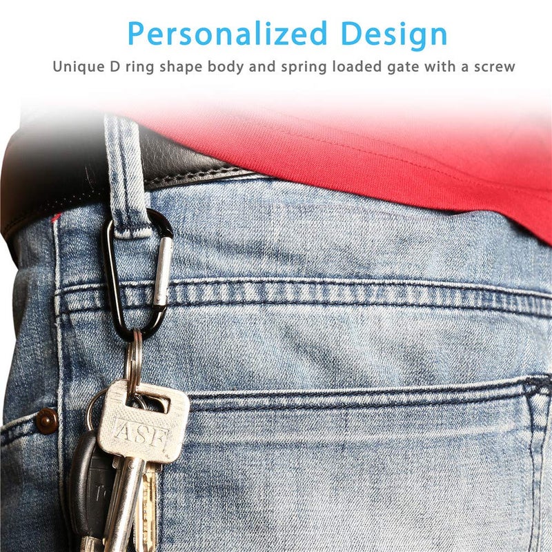 FJCTER 20PCS Mini 1.85"/4.7CM Aluminum Carabiners with 10PCS Nickel Metal Key Rings Lightweight D Shape Keychain Clips Small Multipurpose Carabiner Buckles for Indoor Outdoor Use - Image 4